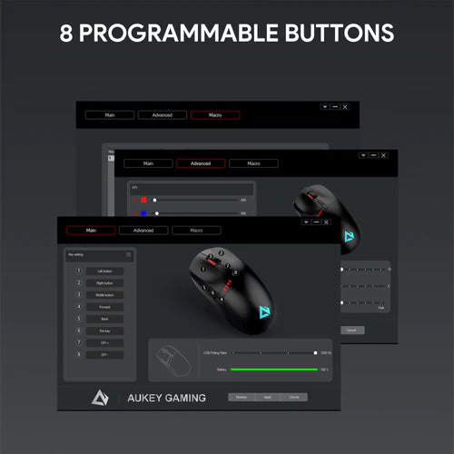 Aukey GM-F5 (Serie Knight) – Mouse da gioco RGB utilizzabile sia nella modalità wireless che col filo, con 8 pulsanti che puoi personalizzare a tuo piacimento e avere una risoluzione fino a 16000 DPI.