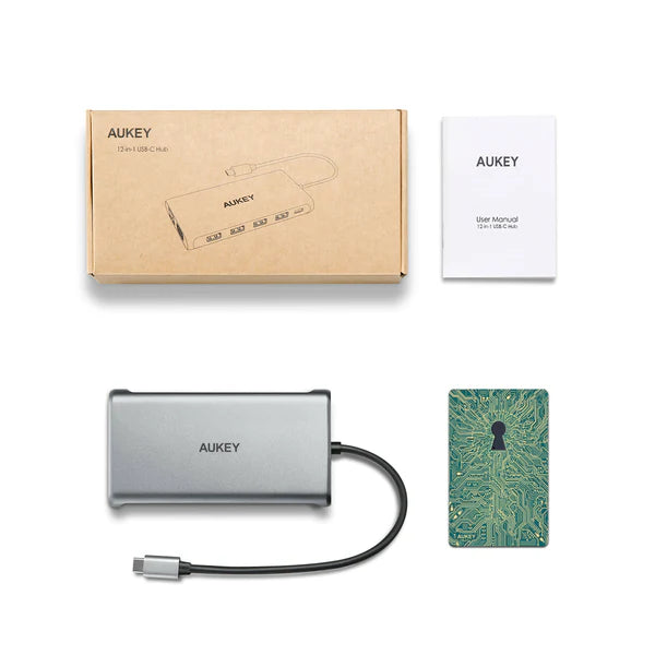 Aukey CB-C78 Multi Hub USB C 12 in 1: Gigabit Ethernet HDMI VGA USB C SD microSD