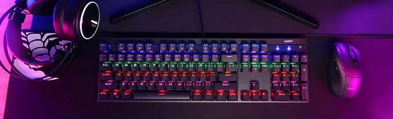 Aukey KM-G6 Mechanische Gaming-Tastatur, RGB-Tasten mit Hintergrundbeleuchtung, blauer Schalter – italienisches Layout 