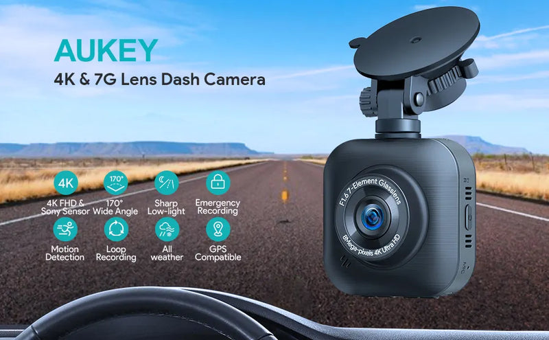 Aukey DRS1 Dash Cam Car Camera 4K FHD 170° Wifi + PM-YY Hardwire Kit 