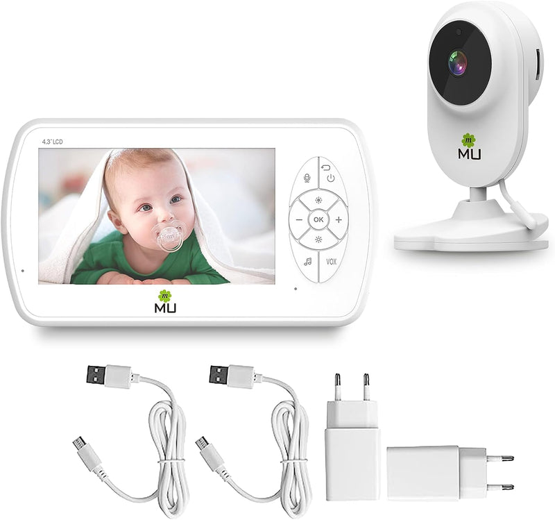 Wireless No Wifi Video and Audio Baby Monitor, 4.3'' LCD Screen, 1080p High Resolution, VOX Function, Night Vision, Temperature Monitoring, 6 Lullabies (TV-BM520-2MP)