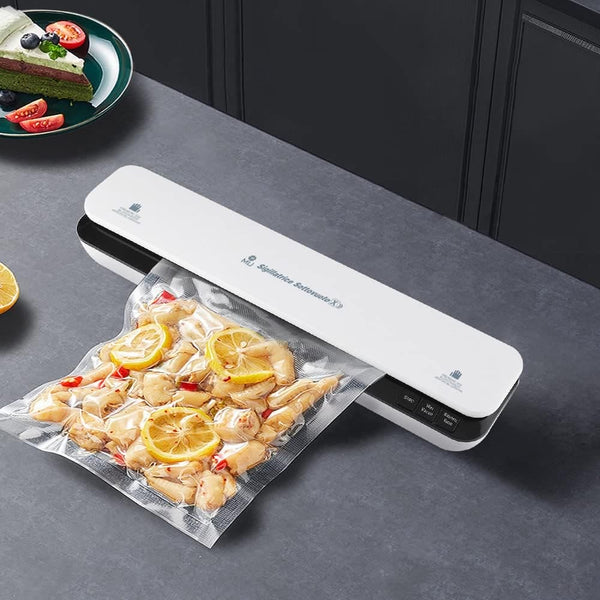 Food Vacuum Sealer, m MU 2 in 1 Portable Automatic Food Vacuum Sealer, for Both Dry and Wet Fresh Food, Vacuum Sealer with 10 Bags/White