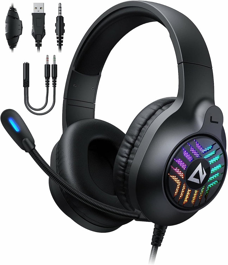RGB Gaming Headset for PS5 PS4 XBOX ONE PC with Sound Canceling Microphone