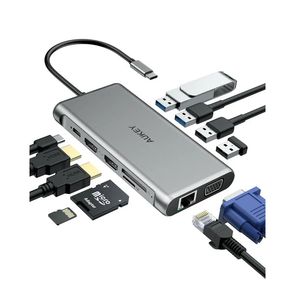 Aukey CB-C78 12 in 1 USB C Multi Hub: Gigabit Ethernet HDMI VGA USB C SD microSD 