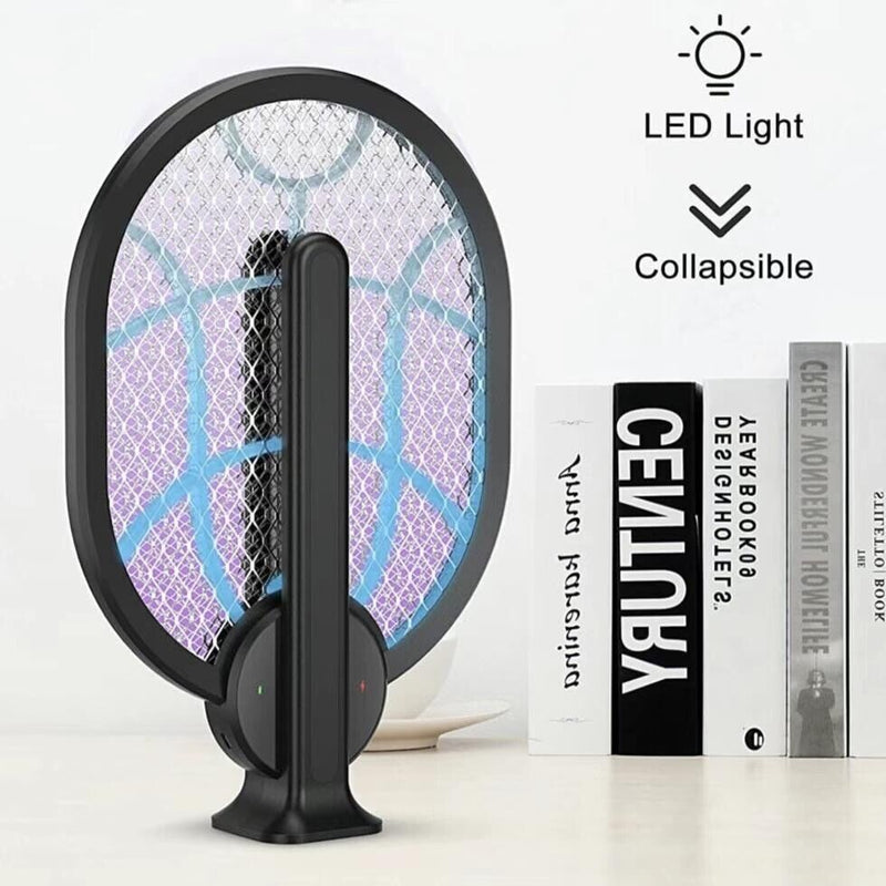 Electric Racket for Mosquitoes Swatter Foldable Rechargeable 3000V BLACK 