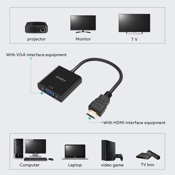 Aukey CB-V4 HDMI-Stecker auf VGA-Buchse 1080P-Konverter-Adapterkabel 