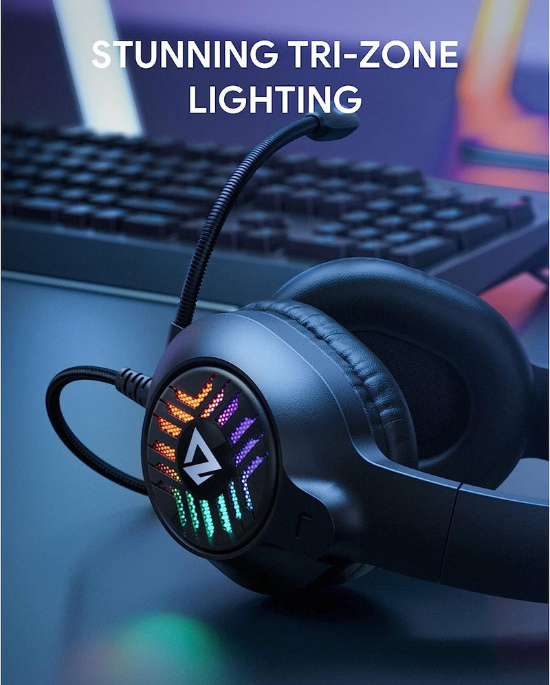 RGB Gaming Headset for PS5 PS4 XBOX ONE PC with Sound Canceling Microphone