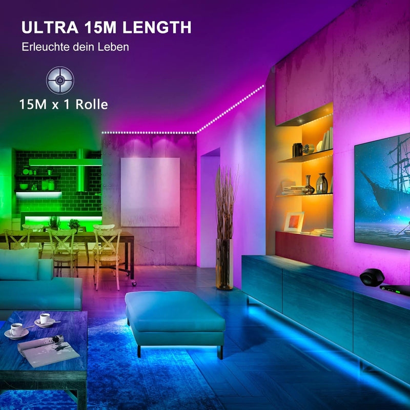 Nallee RGB-LED-Lichtleiste, 15 m, 44 Tasten, Bluetooth-APP-Steuerung, Klasse A