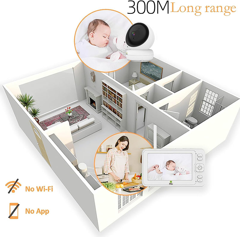 Wireless No Wifi Video and Audio Baby Monitor, 5'' LCD Screen, 1080p High Resolution, VOX Function, Night Vision, Temperature Monitoring, 6 Lullabies, 360° Rotation (TV-BM268-2MP)
