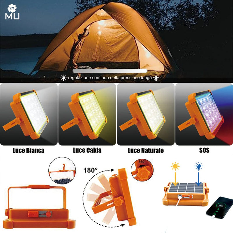 Portable LED Spotlight with Solar Charging and USB Cable 15W 20W 27W 35W Waterproof Long Lasting Lighting for Camping, Hiking, Fishing, Construction Sites, Black out