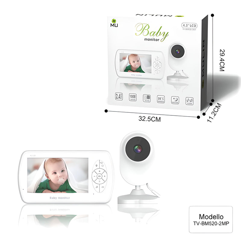 Baby Monitor Wireless No Wifi Video e Audio, Schermo LCD 4.3’’, 1080p Alta Risoluzione, Funzione VOX, Visione Notturna, Monitoraggio della Temperatura, 6 Ninna Nanne (TV-BM520-2MP)
