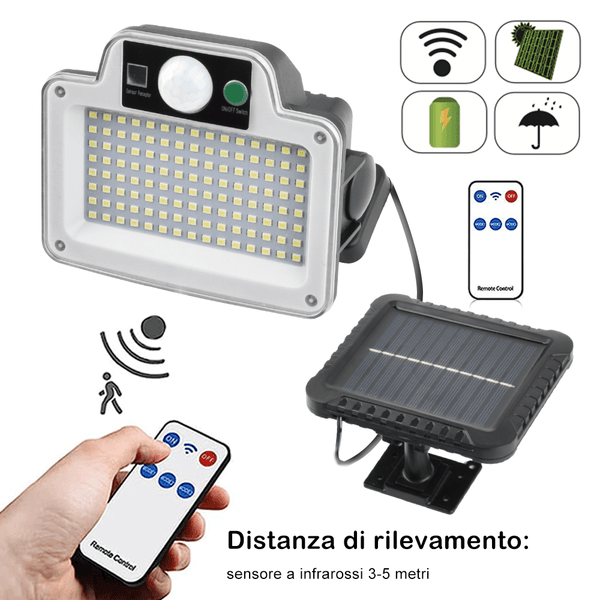 Lampada Solare 120 LED da Esterno Impermeabile con Sensore e Telecomando, 3 modalità di luce