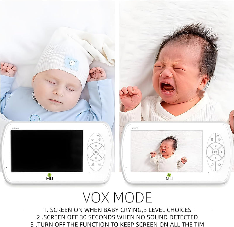 Wireless No Wifi Video and Audio Baby Monitor, 4.3'' LCD Screen, 1080p High Resolution, VOX Function, Night Vision, Temperature Monitoring, 6 Lullabies (TV-BM520-2MP)