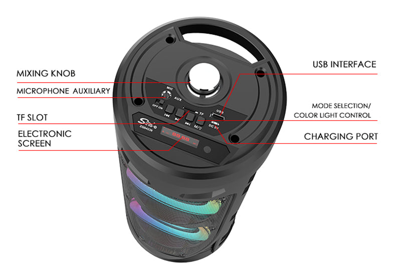 Cassa Altoparlante Bluetooth Ricaricabile Portatile con Luci RGB, Microfono e Telecomando Incluso – Connessione Radio Bluetooth USB TF (modello m Mu ZQS4239)
