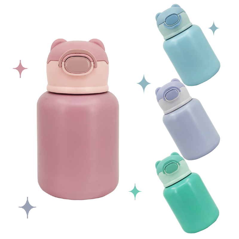 Thermosflasche für Kinder aus Edelstahl 500 ml mit Strohhalm und Schultergurt 