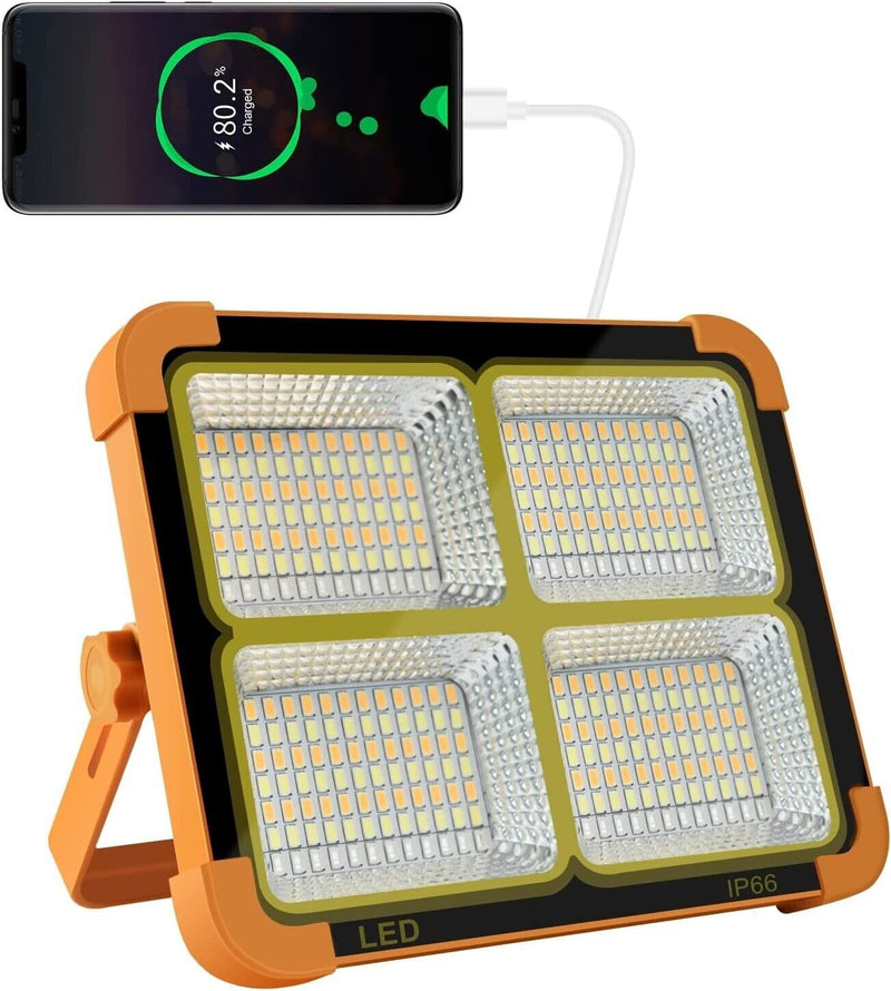 Faretto LED Portatile con Ricarica Solare e Cavo USB 15W 20W 27W 35W Impermeabile Illuminazione a Lunga Durata per Campeggio, Escursioni, Pesca, Cantieri, Black out