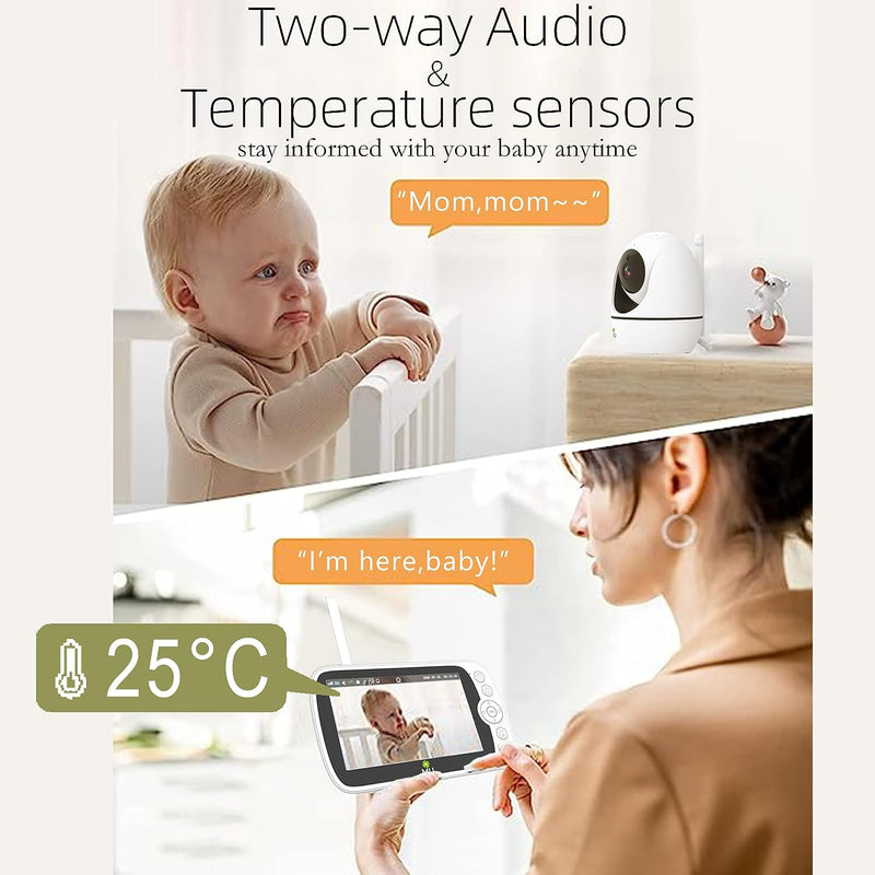 Baby Monitor Wireless No Wifi Video e Audio, Schermo LCD 5’’, 1080p Alta Risoluzione, Funzione VOX, Visione Notturna, Monitoraggio della Temperatura, 6 Ninna Nanne, Rotazione 350° (TV-BM308-5C-2MP)