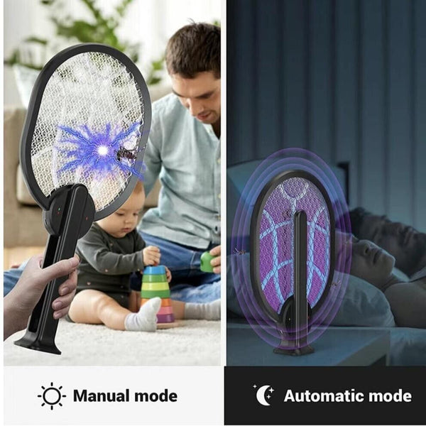 Elektrischer Schläger gegen Mückenklatsche, faltbar, wiederaufladbar, 3000 V, SCHWARZ 
