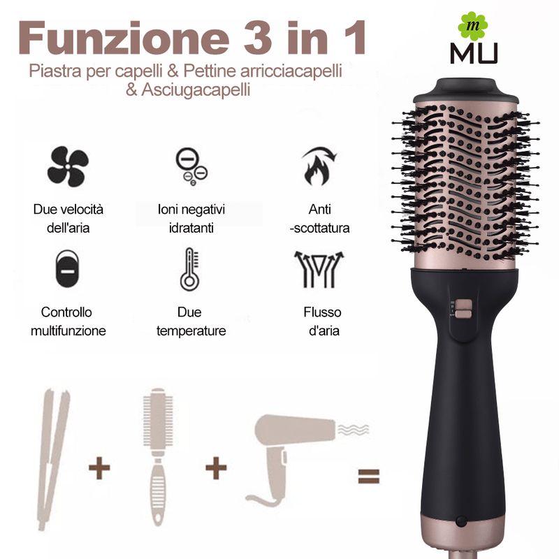 3-in-1-Multifunktions-Haartrockner, Bürstenglätter + Bürste + Haartrockner, Verbrühschutz, Negativ-Ionen-Generator, für alle Haartypen