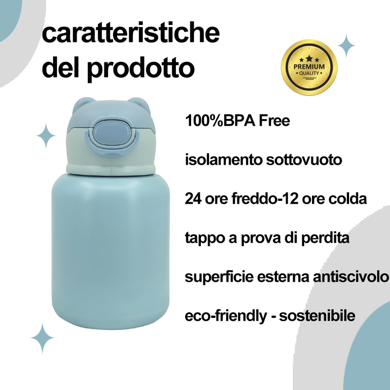 Thermos Thermal Bottle for Children in Stainless Steel 500ML with Straw and Shoulder Strap 
