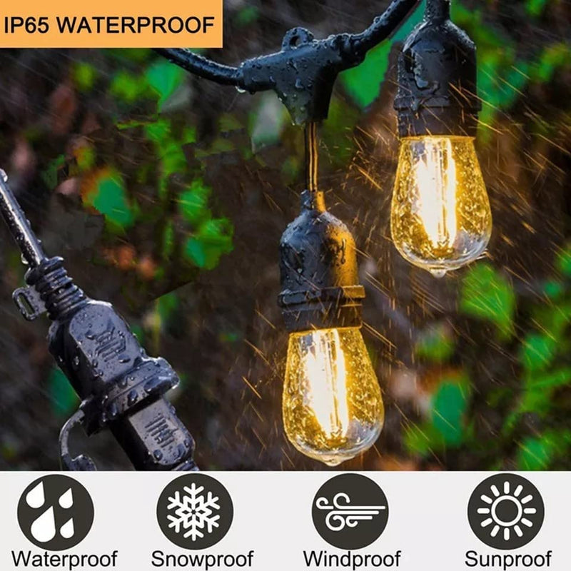 MU String Lights Outdoor Waterproof 10M With Vertical E27 LED Bulbs