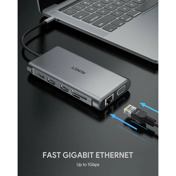 Aukey CB-C78 12 in 1 USB C Multi Hub: Gigabit Ethernet HDMI VGA USB C SD microSD 
