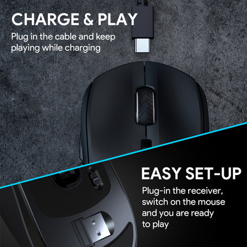 Aukey GM-F5 (Knight-Serie) – RGB-Gaming-Maus, die sowohl im kabellosen als auch im kabelgebundenen Modus verwendet werden kann, mit 8 Tasten, die Sie nach Ihren Wünschen anpassen können und eine Auflösung von bis zu 16000 DPI haben. 