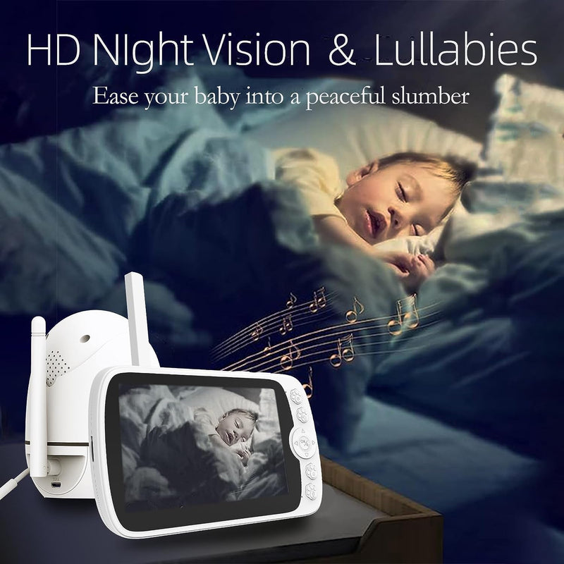 Wireless No Wifi Video and Audio Baby Monitor, 5'' LCD Screen, 1080p High Resolution, VOX Function, Night Vision, Temperature Monitoring, 6 Lullabies, 350° Rotation (TV-BM308-5C-2MP)