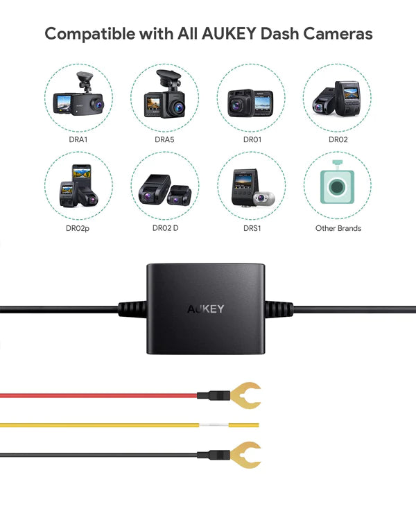Aukey DRA5 Mini Dash Cam Telecamera per Auto 1080p Full HD + AUKEY PM-YY Hardwire Kit, Kit Caricabatteria da Auto per Dash Cam