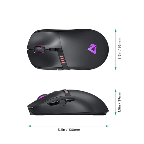 Aukey GM-F5 (Knight-Serie) – RGB-Gaming-Maus, die sowohl im kabellosen als auch im kabelgebundenen Modus verwendet werden kann, mit 8 Tasten, die Sie nach Ihren Wünschen anpassen können und eine Auflösung von bis zu 16000 DPI haben. 