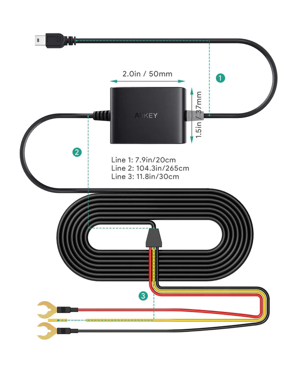 Aukey PM-YY Dash Cam Hardwire Kit, Kit Caricabatteria da Auto per Dash Cam
