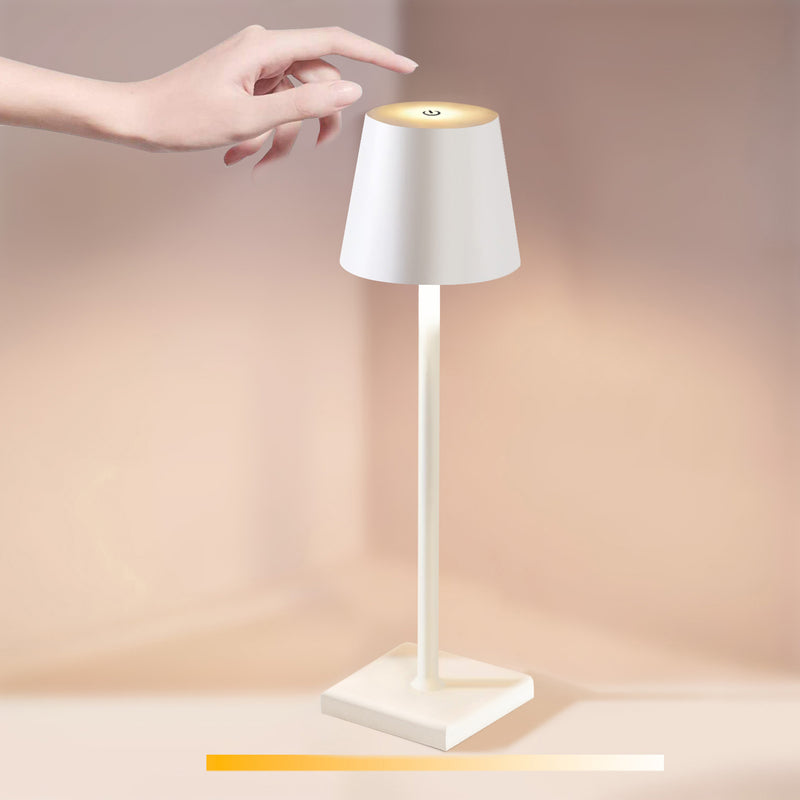 Table lamp WHITE LED battery dimmable Wireless with warm white light 3 LED colors, for hotels bars restaurants bedroom home 