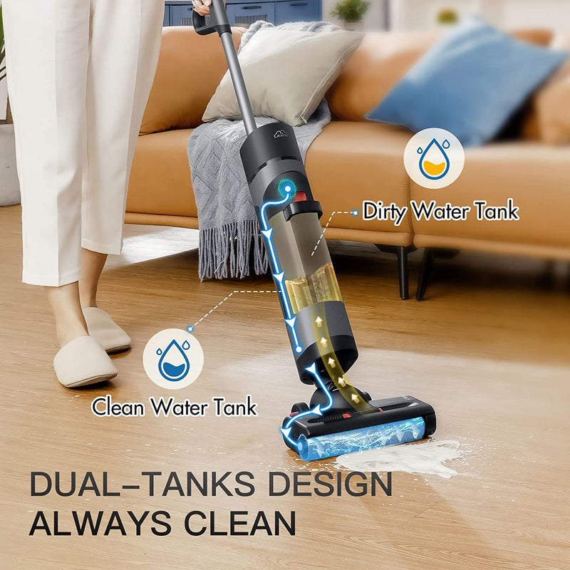 2 in 1 Cordless Vacuum Cleaner, Wet and Dry Smart Electric Mop for Multi-Surface 