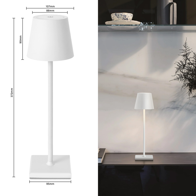 XTD831 Lampada da tavolo BIANCO LED a batteria dimmerabile Senza fili con luce bianca calda 3 colori LED,  per Hotel bar ristoranti camera da letto la casa