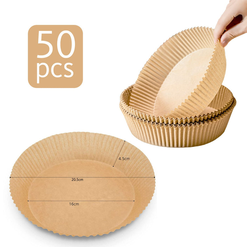 50PCS Air Fryer Baking Paper 205-160-45 mm Round Disposable Air Fryer Paper Parchment Non-Stick Unbleached Waterproof High Temperature Resistant Baking Paper Sheets 