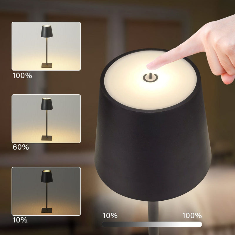 Table lamp BLACK LED battery dimmable Wireless with warm white light 3 LED colors, for hotels bars restaurants bedroom home 