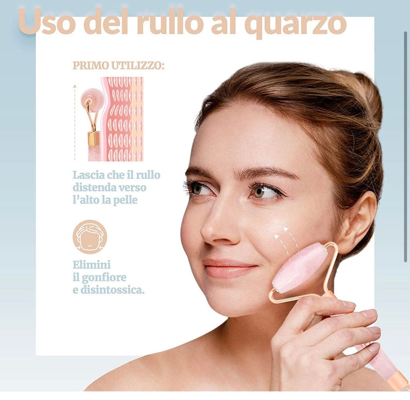 Set Guasha Viso Pietra Originale，100% Quarzo Rosa Naturale, Anti-Età Rilassante e Rimodellante per Skincare-SODY