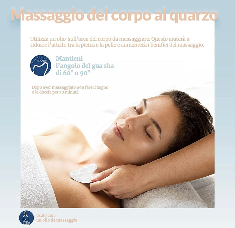 Guasha Viso Pietra Originale，per Massaggio Viso Collo e Corpo,100% Quarzo Bianco SCONTO