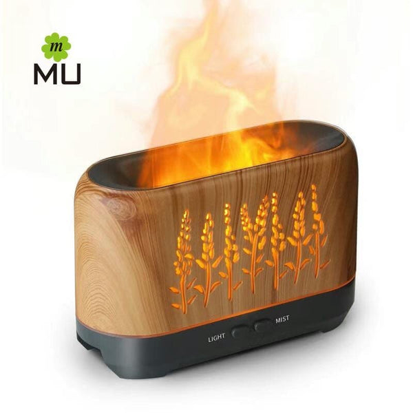 MU Essential Oil Diffuser with Flame Light, Upgraded Super Quiet Diffusers for Aromatherapy Essential Oils Mist Humidifiers with 2 Mist Modes 2 Timers Waterless Auto Shut Off for Home Office (Wood)