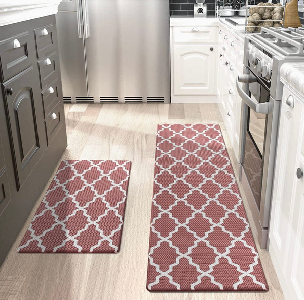 Kitchen rug 2 pieces, non-slip, Red-Grey-Blue