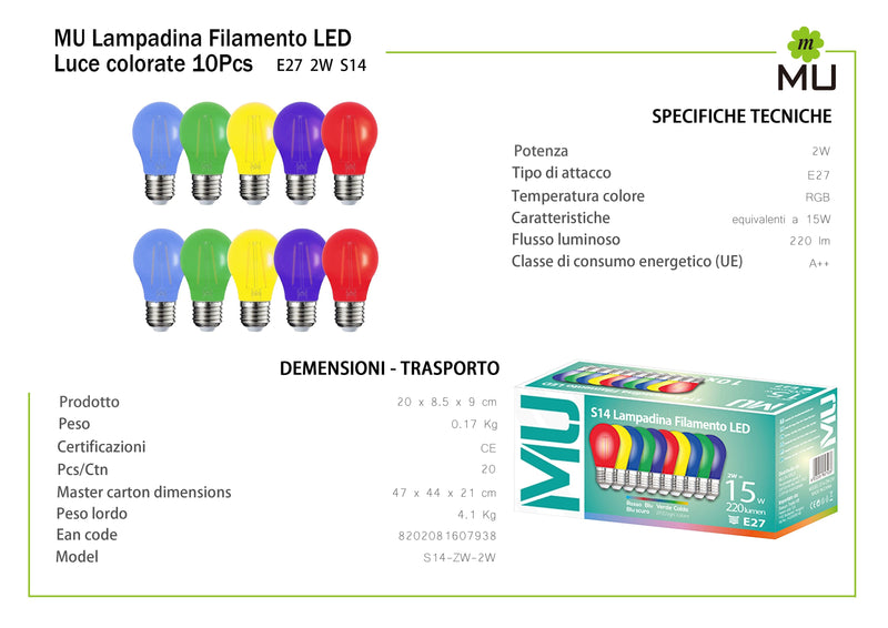 Lampadine Filamento Colorate LED Pacco da 10 mulin