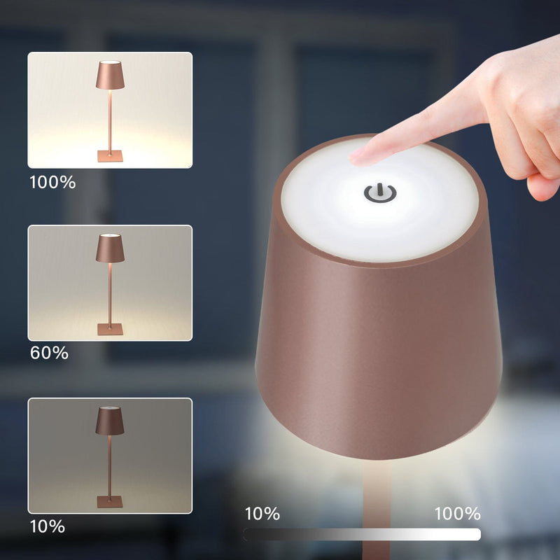 ROSADORATA LED battery-operated dimmable wireless table lamp with warm white light 3 LED colors, for hotels bars restaurants bedroom home 