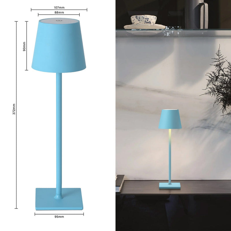 Lampada da tavolo AZZURRO  LED a batteria dimmerabile Senza fili con luce bianca calda 3 colori LED,  per Hotel bar ristoranti camera da letto la casa
